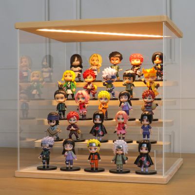LANSCOERY LED Lighted Acrylic Display Case, 5 Tier Display Box for Collectibles and Action Figures, Clear Dustproof Organizer with Wooden Base  11.8x11x11.8inch