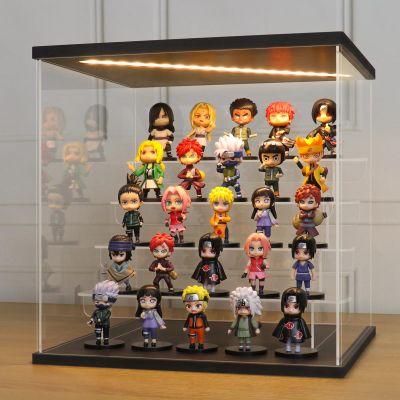 LANSCOERY LED Lighted Acrylic Display Case, 5 Tier Display Box for Collectibles and Action Figures, Clear Dustproof Organizer with Black Base  11.8x11x11.8inch