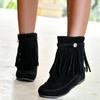 Bcshyie Tassel Ankle Boots for Women Round Toe Flat Heel Suede Fringed Snow Boots Warm Winter Boots Party Booties view 2