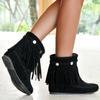 Bcshyie Tassel Ankle Boots for Women Round Toe Flat Heel Suede Fringed Snow Boots Warm Winter Boots Party Booties view 4