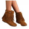 Bcshyie Tassel Ankle Boots for Women Round Toe Flat Heel Suede Fringed Snow Boots Warm Winter Boots Party Booties