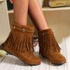 Bcshyie Tassel Ankle Boots for Women Round Toe Flat Heel Suede Fringed Snow Boots Warm Winter Boots Party Booties view 2