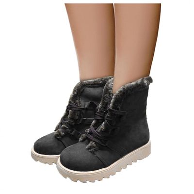 Bcshiye Women's Mid Calf Winter Snow Boots Faux Fur Warm Outdoor Walking Non Slip Casual Flat Lace-up Ankle Booties