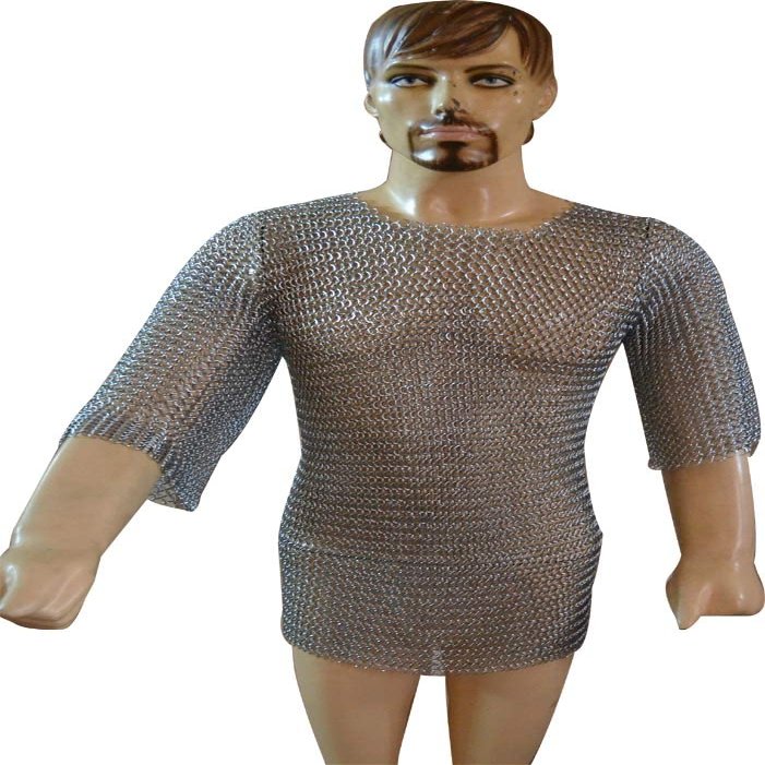 Medieval Aluminium Chainmail Shirt Butted Chain Maille Chest 42 ABS (Silver Anodized)
