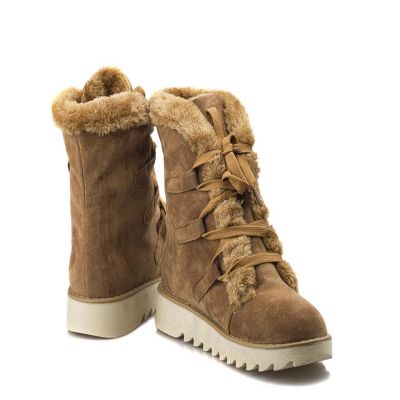 Bcshiye Women's Mid Calf Winter Snow Boots Faux Fur Warm Outdoor Walking Non Slip Casual Flat Lace-up Ankle Booties