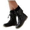 Bcshiye Women Retro Ankle Boots Arch Support Mid Calf Combat Boots Casual Flat Lace-up Round Toe Motorcycle Boots view 1