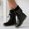Bcshiye Women Retro Ankle Boots Arch Support Mid Calf Combat Boots Casual Flat Lace-up Round Toe Motorcycle Boots view 3