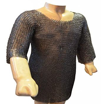 Flat Riveted Flat Solid Chain Mail Shirt XL Maille Hauberk ABS Chest 52 (Black)