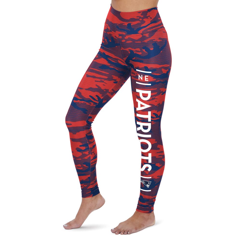 Zubaz Women's NFL New England Patriots Navy Blue/RED CAMO Lines Legging W/Leg Text Medium