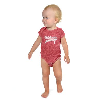 Little King NCAA Knobby Short Sleeve Varsity Romper-Oklahoma-Heathered Red-6 Months