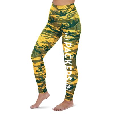 Zubaz Women's NFL Green Bay Packers Green/Gold CAMO Lines Legging W/Leg Text XS