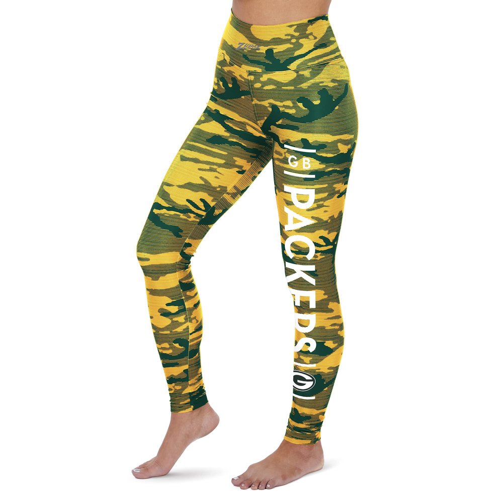 Zubaz Women's NFL Green Bay Packers Green/Gold CAMO Lines Legging W/Leg Text XS