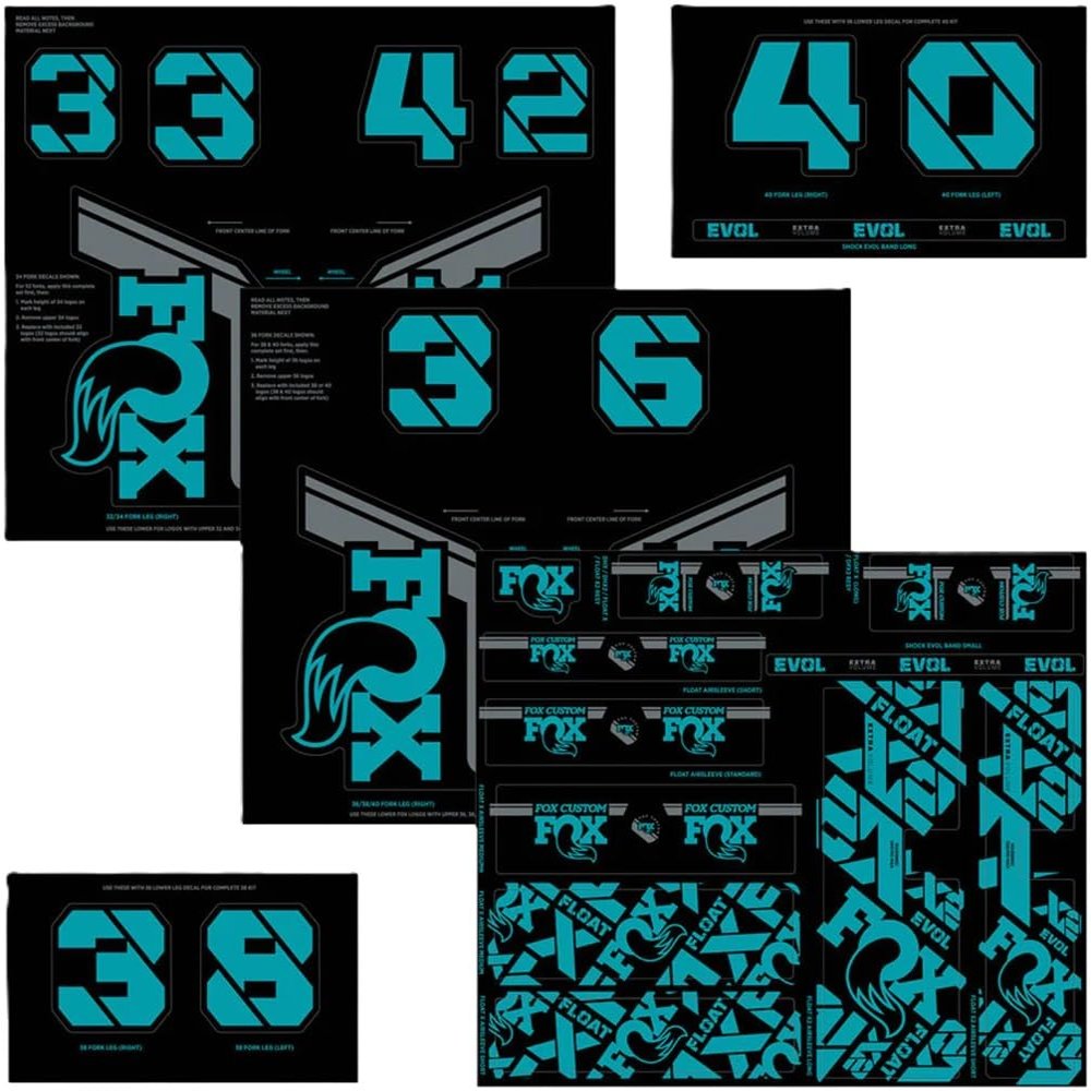 Fox Racing Shox Fork & Shock Decal Kit Turquoise, One Size