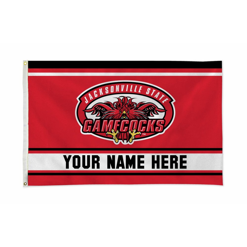 Rico Industries NCAA Jacksonville State Gamecocks Personalized - Custom 3' x 5' Banner Flag - Made in The USA - Indoor or Outdoor Dcor