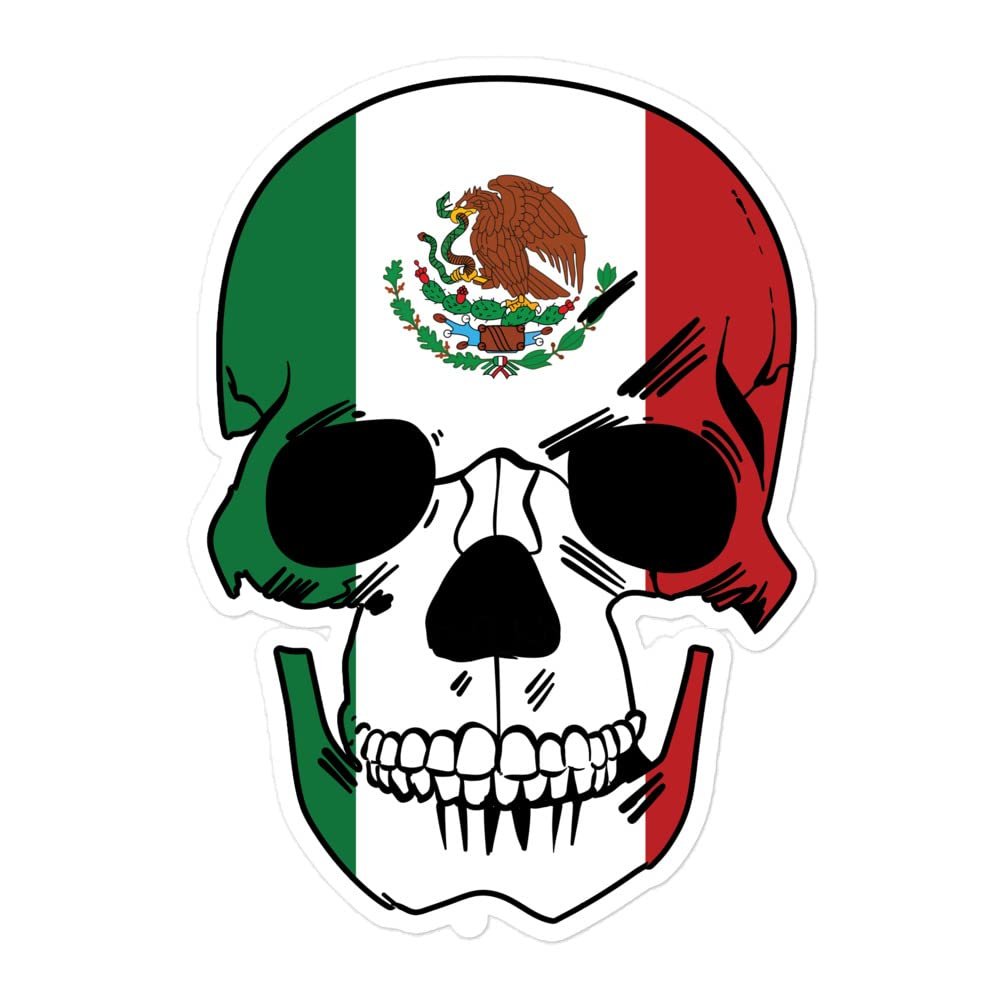 Shirtsurf Mexican Flag Skull Sticker Mexico Latino Hispanic Spanish Chicano Calavera Chicano Brown Pride