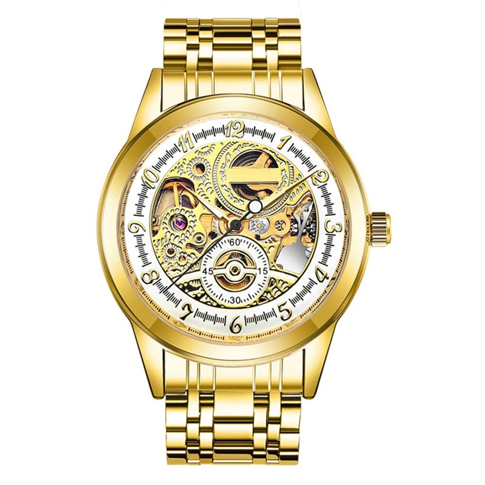 SHATONG Mens Automatic Machinery Skeleton Watches with Stainless Steel Band Fashion Luminous Analog Wrist Watch for Men