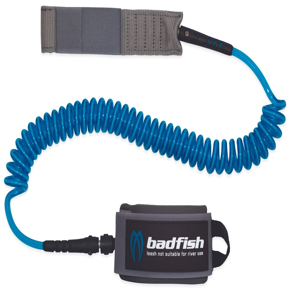 Badfish 11' Coiled Ankle Leash | SUP Stand up Paddling Leash | Longboard Leash | Neoprene/Velcro Ankle Cuff