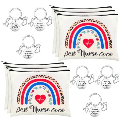 12 Pcs Christmas Nurse Gifts for Women 6 Makeup Bags Cosmetic Zipper Pouch 6 Keychains Nurse Week Appreciation Gifts Accessories for Work Practitioner Birthday Day