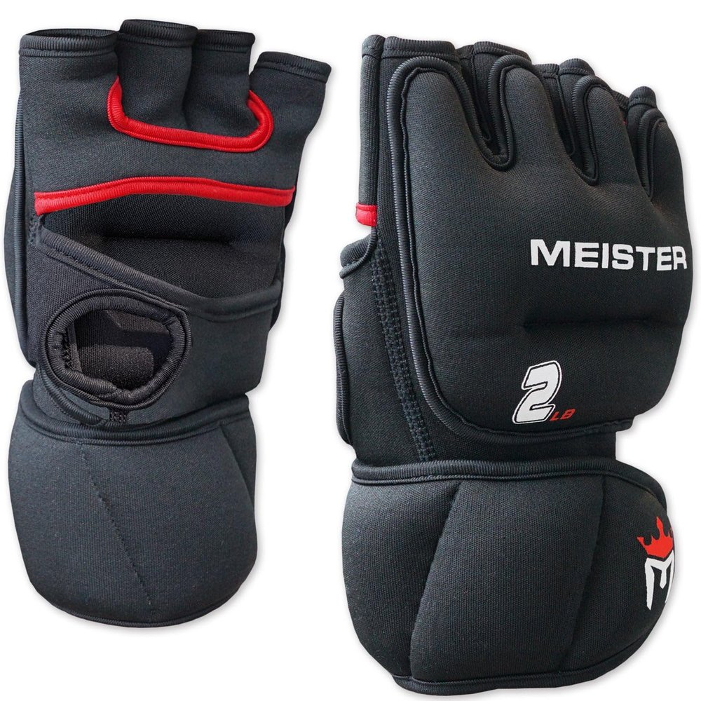 Meister 2 Pound Neoprene Weighted Gloves for Cardio & Heavy Hands (Pair) - 2lb x 2 - Black/Red