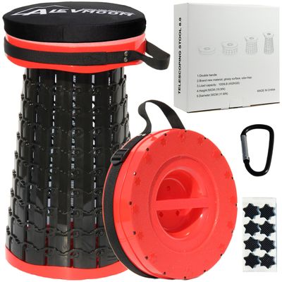 ALEVMOOM Upgraded XXL Collapsible Stool with Cushion 19.7",1000lbs Max Weight,Wider & Taller Pop Up Seat, Heavy Duty Portable Retractable Folding Stool for Camping & Outdoors (Red)