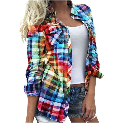 tuduoms Women's Blouses Tops Buffalo Check Plaid Shirt Jacket Long Sleeve Casual Button Down Boyfriend Oversized Shirts