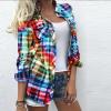 tuduoms Women's Blouses Tops Buffalo Check Plaid Shirt Jacket Long Sleeve Casual Button Down Boyfriend Oversized Shirts view 2