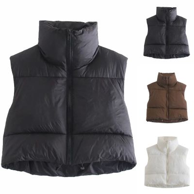 tuduoms Womens Winter Crop Puffer Vest Quilted Parka Down Puffy Bubble Jacket Vest Teen Girls Lightweight Cute Outwear Vests