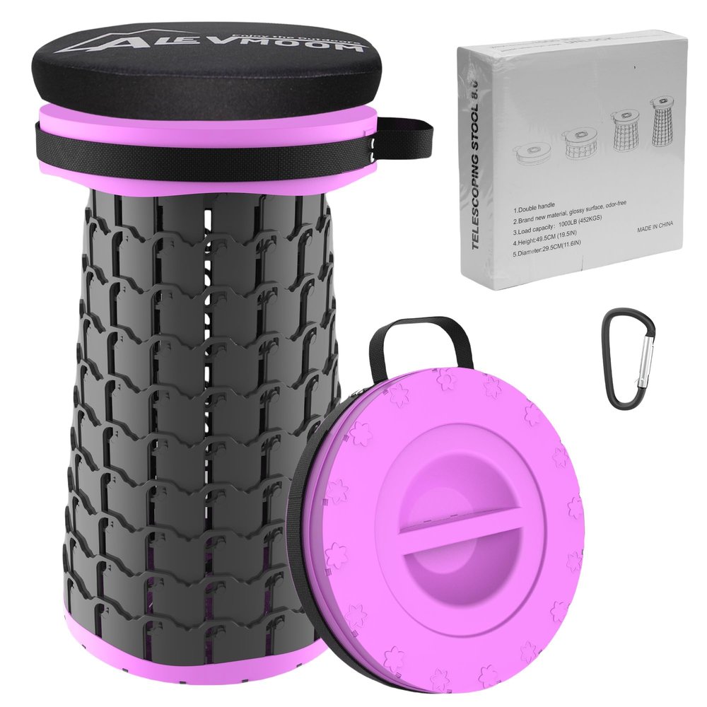 ALEVMOOM Upgraded XXL Collapsible Stool with Cushion 19.7",1000lbs Max Weight,Wider & Taller Pop Up Seat, Heavy Duty Portable Retractable Folding Chair or Travel Foot Rest for Camping & Outdoors