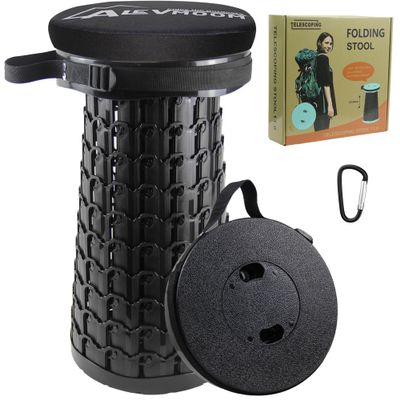 ALEVMOOM Upgraded Collapsible Stool with Cushion,600LBS Max Weight,18.1" Height Adjustable,Sturdy Portable Telescoping Stool,Folding Camping Stool for Outdoor Hiking Travel