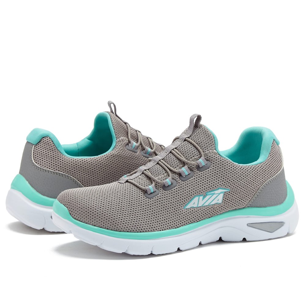 Avia Junction Womens Slip On Sneakers - Comfortable, Breathable No Laces Shoes for Women with Memory Foam - Medium Grey/Light Blue/Silver Grey, 9 Medium
