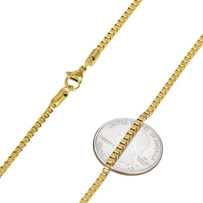 18K Gold Plated Stainless Steel Box Chain Bracelet Necklace Men Women 1mm-4mm (38, 1mm, Gold)
