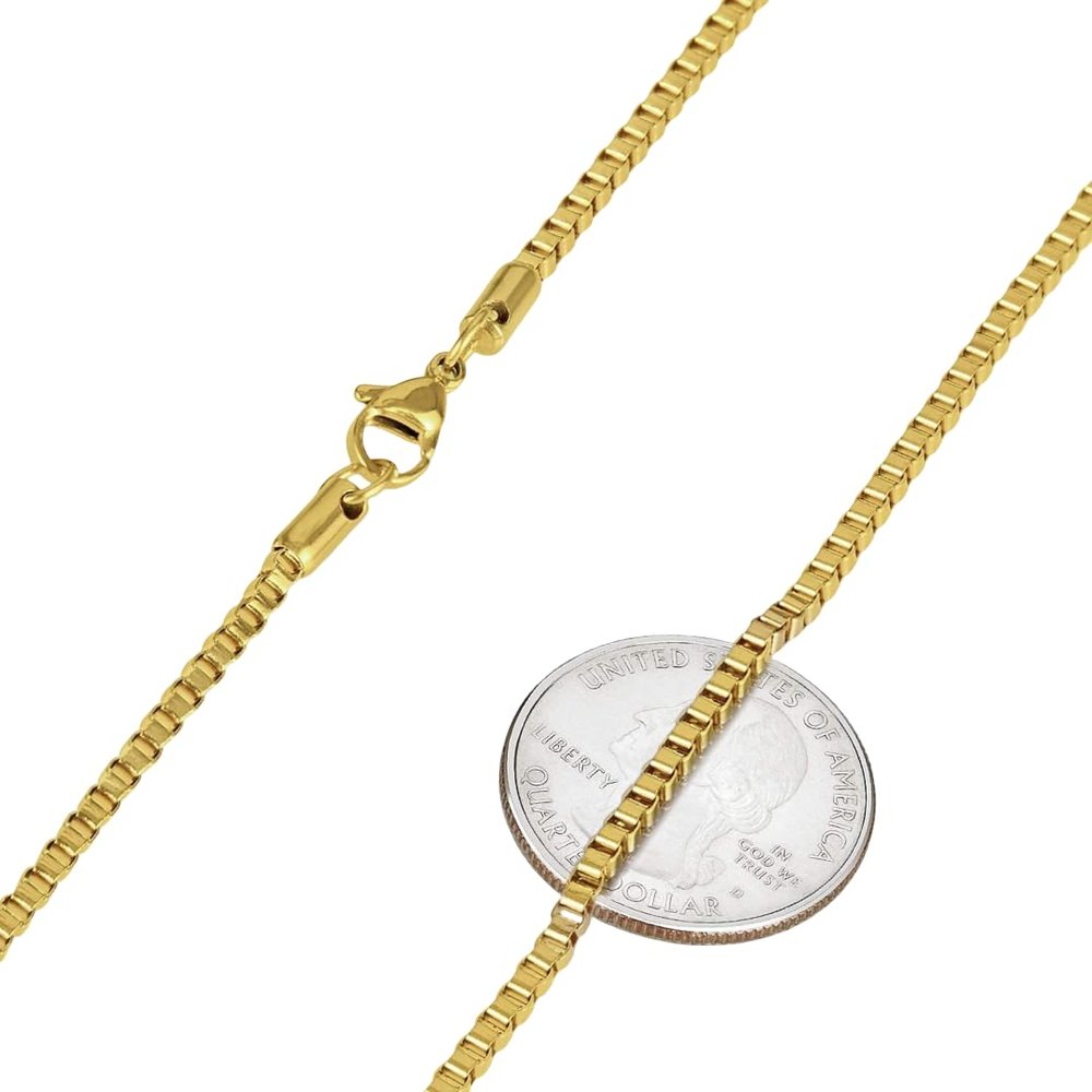 18K Gold Plated Stainless Steel Box Chain Bracelet Necklace Men Women 1mm-4mm (38, 1mm, Gold)