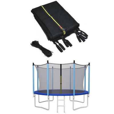 Giantex Trampoline Safety Net w/Adjustable Straps, 8 10 12 14 15 16Ft Weather-Resistant Replacement Enclosure Net for Round Frame w/Double-Headed Zippers, Protection Buckles (12FT 8 Poles)