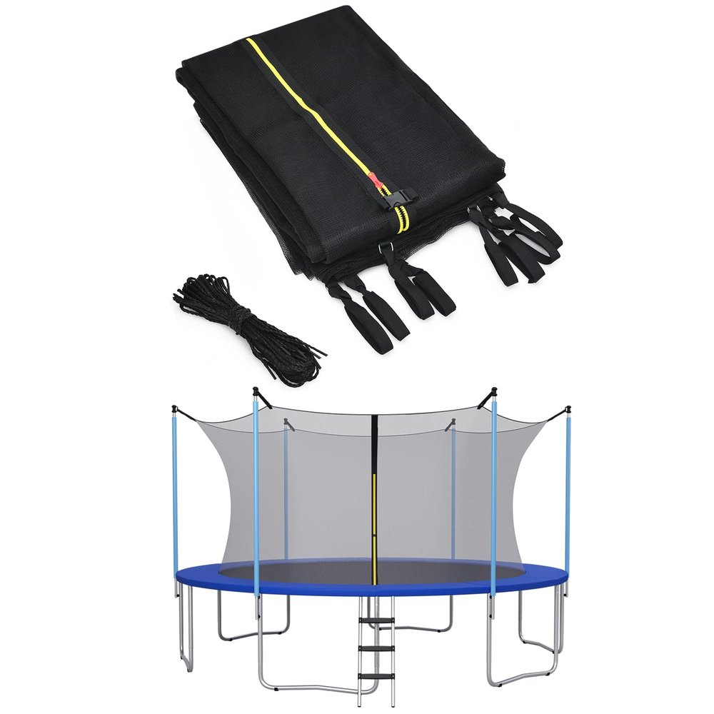 Giantex Trampoline Safety Net w/Adjustable Straps, 8 10 12 14 15 16Ft Weather-Resistant Replacement Enclosure Net for Round Frame w/Double-Headed Zippers, Protection Buckles (8FT 6 Poles)