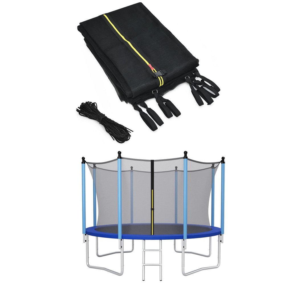 Giantex Trampoline Safety Net w/Adjustable Straps, 8 10 12 14 15 16Ft Weather-Resistant Replacement Enclosure Net for Round Frame w/Double-Headed Zippers, Protection Buckles (14FT 8 Poles)