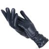 Classic Pleated Leather Gloves Women Color Real Leather Gloves Women Sheepskin Leather Winter Gloves Women Navy Blue 8.5 view 1
