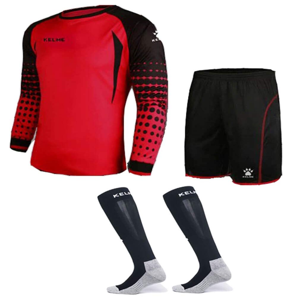 KELME Soccer Goalie Jersey Padded Uniform Kit - Goalkeeper Jersey, Shorts & Socks - Mens Football Padded Shirt - Kids and Adult Sizes (Red, Kids 8)