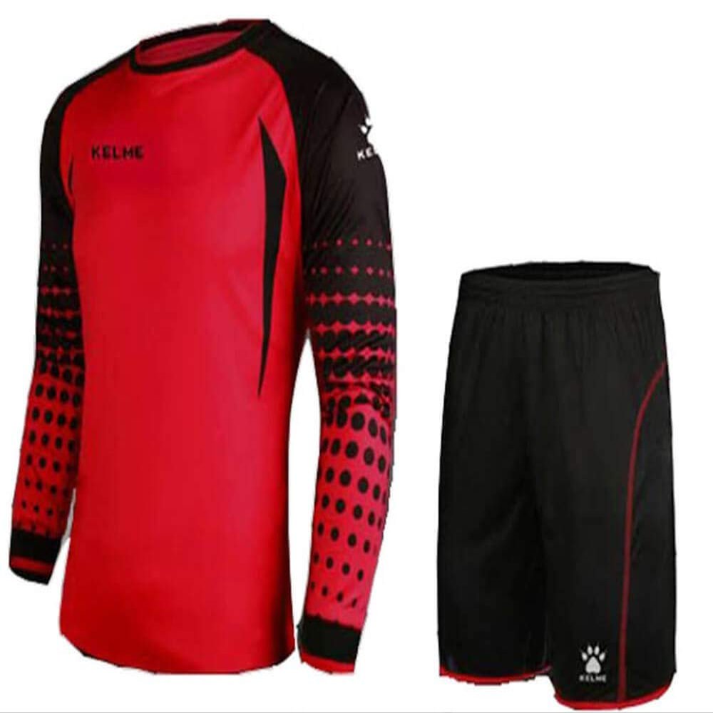 KELME Soccer Goalie Jersey Padded Uniform Kit - Goalkeeper Jersey, Shorts & Socks - Mens Football Padded Shirt - Kids and Adult Sizes (Red (No Socks), Kids 12)