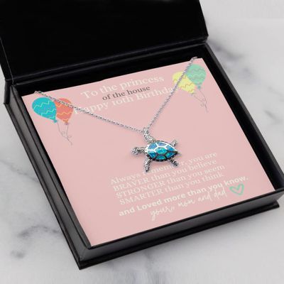 Gift for 10 Year Old Girls, Birthday Gift for 10 Year Old Girl, Necklace for Girls Age 10 - Opal Turtle Necklace