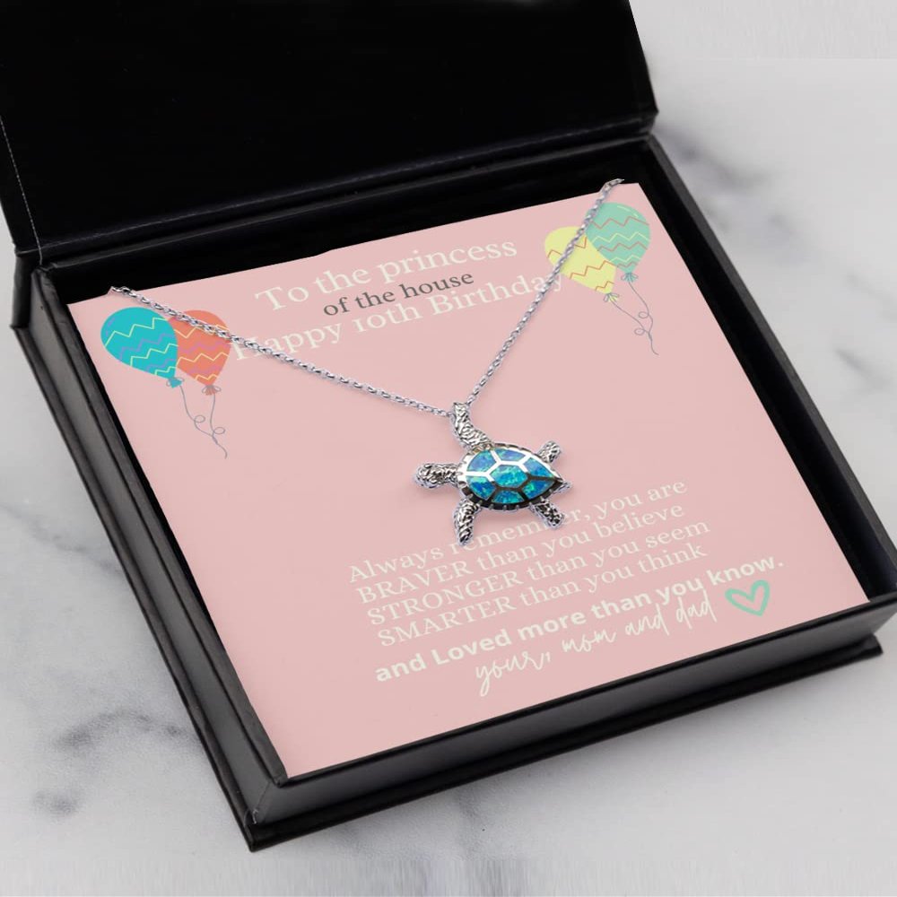 Gift for 10 Year Old Girls, Birthday Gift for 10 Year Old Girl, Necklace for Girls Age 10 - Opal Turtle Necklace