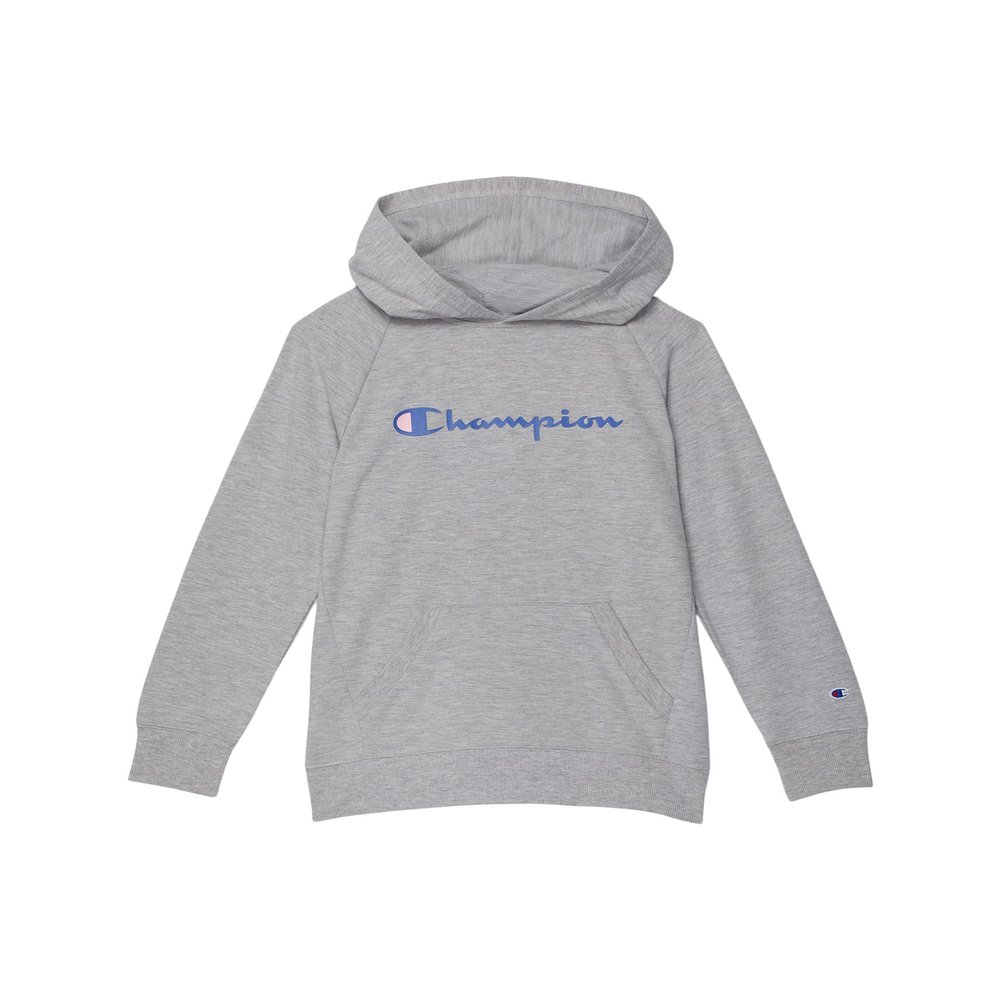 Champion Girl's Classic Script French Terry Hoodie (Big Kids) Oxford Heather SM (7-8 Big Kid)
