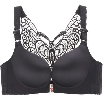 XMSM Womens Front Closure Bras Butterfly Beauty Back Bralette Oversize Wire-Free Bra Sexy Lingerie for Women (Color : Black, Size : 48/110D)