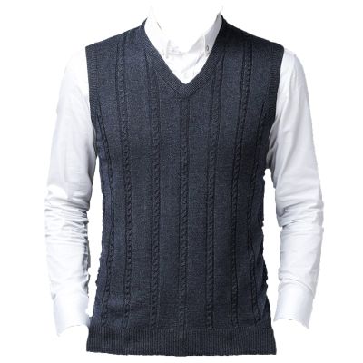 Kaxiya2021 Men's Knitted Vest Casual Thin Sleeveless Solid Color V-Neck Sweater Business Inner Jacquard Ribbed Jacket (Dark Gray,Medium)