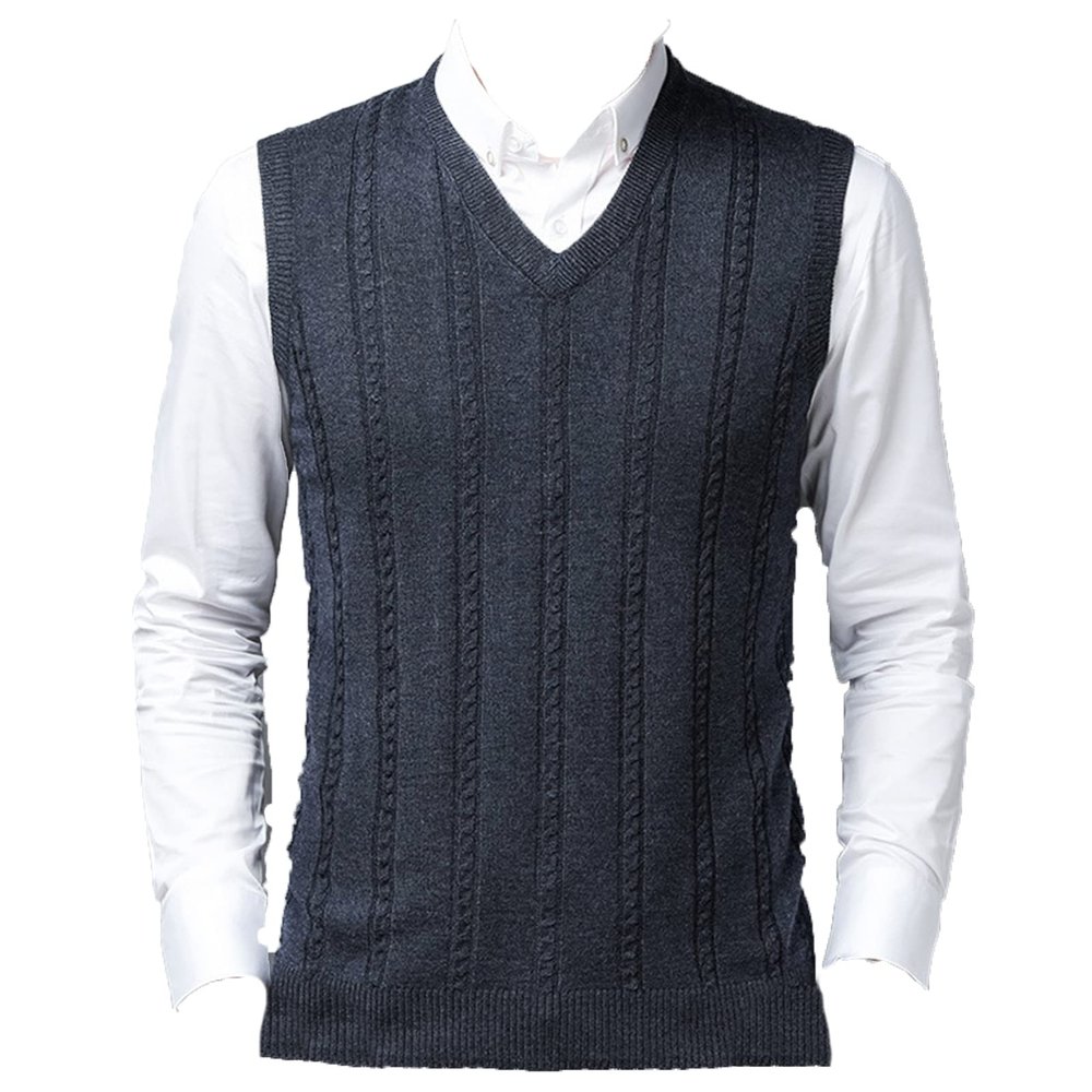 Kaxiya2021 Men's Knitted Vest Casual Thin Sleeveless Solid Color V-Neck Sweater Business Inner Jacquard Ribbed Jacket (Dark Gray,Medium)