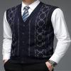 Kaxiya2021 Men's Solid Color V-Neck Sweater Fashion Temperament Sleeveless Thread Pullover Business Single-Breasted Knitted Vest (Navy,3X-Large) view 2