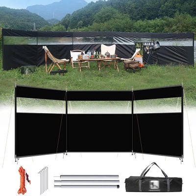 BDSHL Camping Windbreaks WindshieldSunshade Screen, Winter Outdoor Caravan Privacy Shield with Top Window, for Garden, Picnic, Barbecue, Bonfire (Color : Black, Size : 7.2m)
