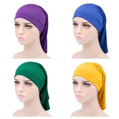 4 Pieces Muslim Inner Hijab Scarfs Undercap Underscarf Turban Cap Islamic Bonnet Tube Cap for Men Women Hair Accessories (Yellow+Green+Blue+Purple)