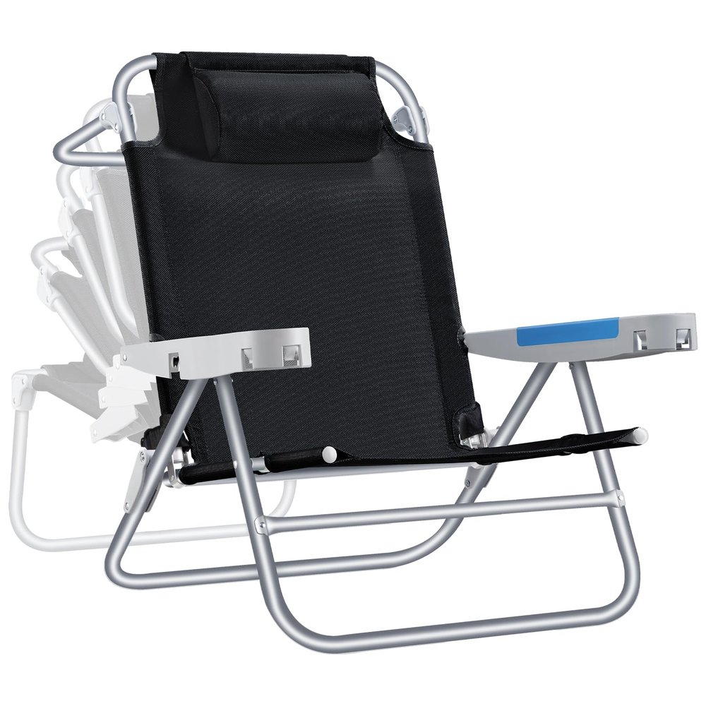 ICECO Backpacking Beach Chairs for Adults, 5 Positions Reclining Chair, Heavy Duty Folding Chairs, Portable Lay Flat Outdoor Chair with Cup Holder for Beach, Camping, Lawn, 350lb Capacity