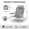 ICECO Backpacking Beach Chairs for Adults, 5 Positions Reclining Chair, Heavy Duty Folding Chairs, Portable Lay Flat Outdoor Chair with Cup Holder for Beach, Camping, Lawn, 350lb Capacity view 2