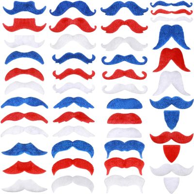 48 Pieces Fake Mustaches, Self Adhesive Novelty Moustaches Fiesta Masquerade Party Supplies Halloween Costume (16 Independence Day Style) Multicoloured